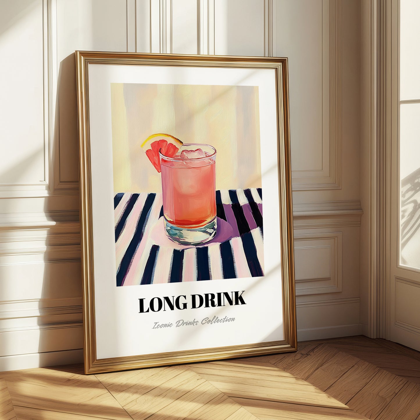 Long Drink – on Striped Tablecloth, Finnish Beverage Wall Decor