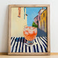 Long Drink – Finnish Urban Café Scene, Finnish Beverage Illustration, no-text version framed in wood