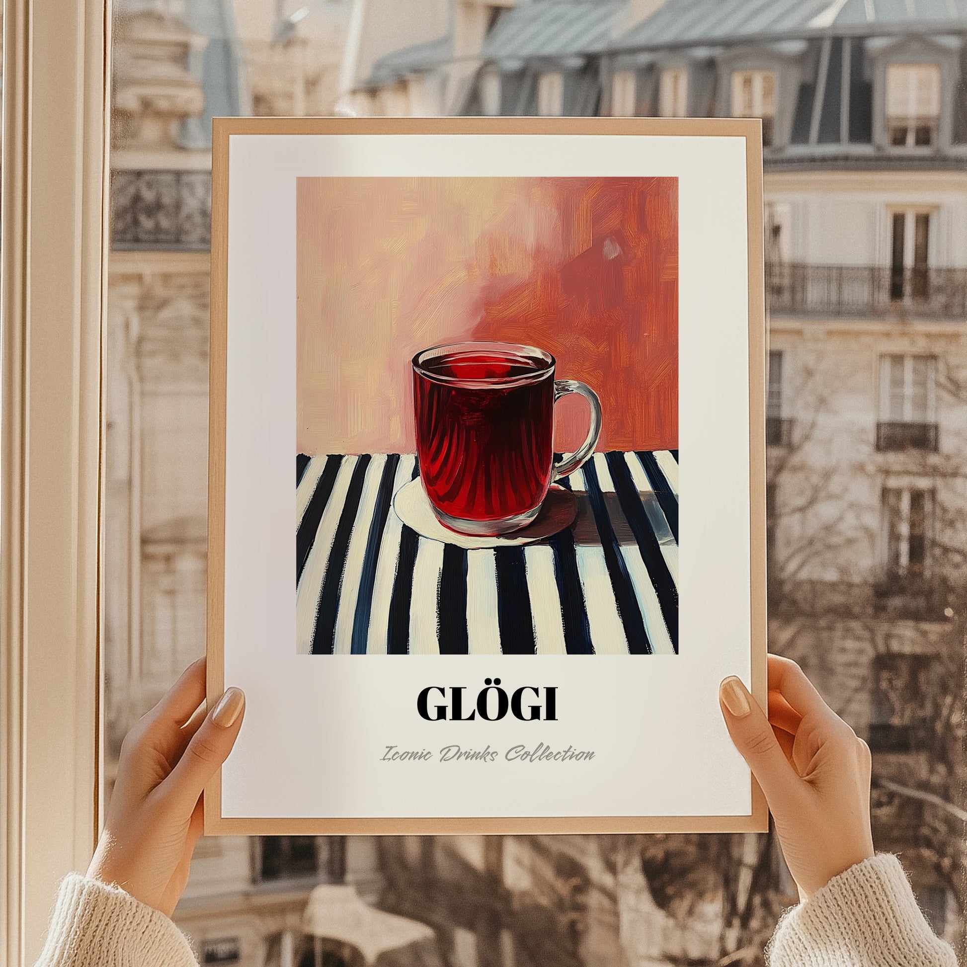 Glögi – on Striped Tablecloth, Finnish Beverage Art, styled in a charming Paris street view