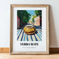 Yerba Maté – Argentinian Outdoor Café Scene, Argentinian Beverage Poster, in wooden frame leaning on the floor