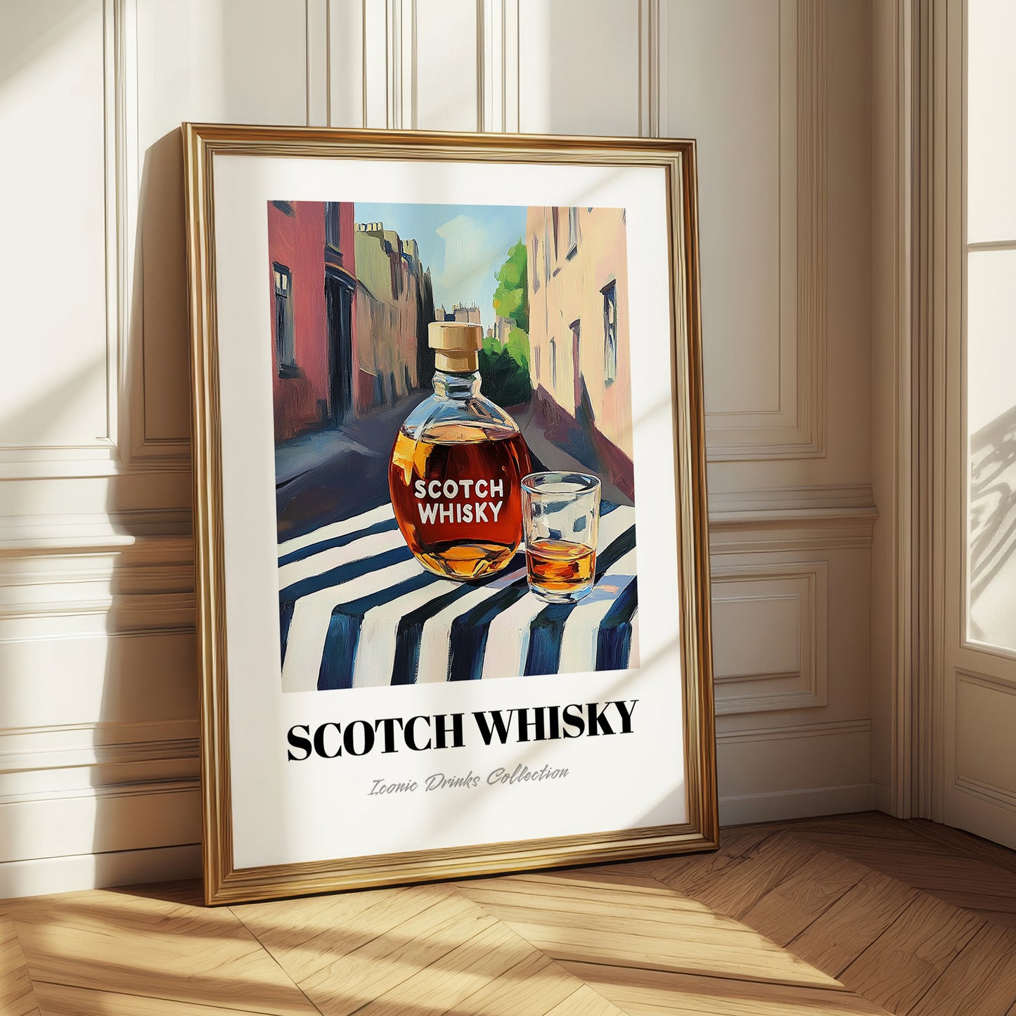 Scotch Whisky – Scottish Urban Café Scene, Scottish Whiskey Illustration