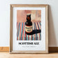 Scottish Ale – on Striped Tablecloth, Scottish Beer Illustration, in wooden frame leaning on the floor