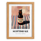 Scottish Ale – on Striped Tablecloth, Scottish Beer Illustration, set in oak frame