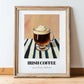 Irish Coffee – on Striped Tablecloth, Irish Drink Wall Decor, in wooden frame leaning on the floor