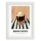 Irish Coffee – on Striped Tablecloth, Irish Drink Wall Decor, placed in minimal white frame