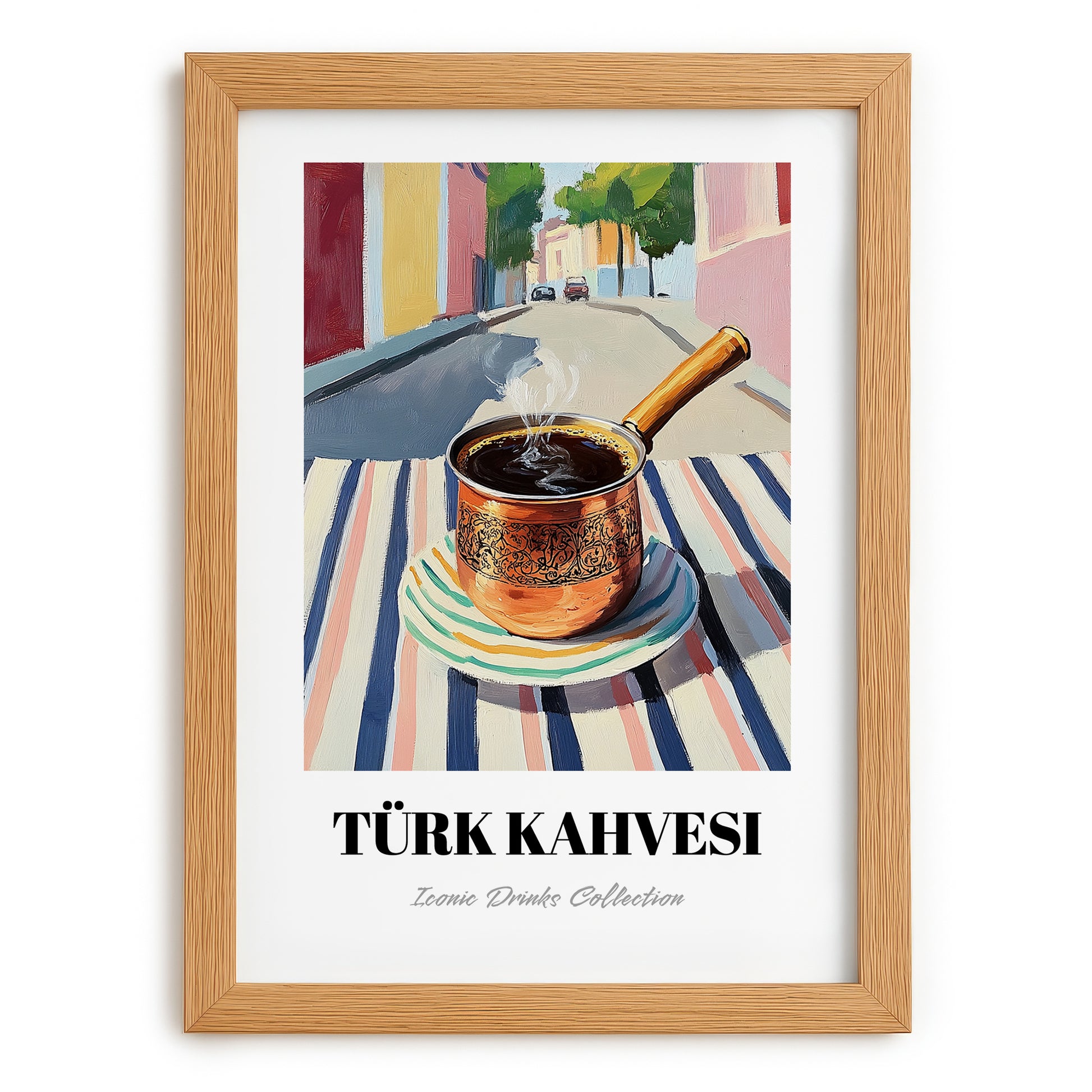 Türk Kahvesi – Turkish Urban Café Scene, Turkish Coffee Poster, set in oak frame