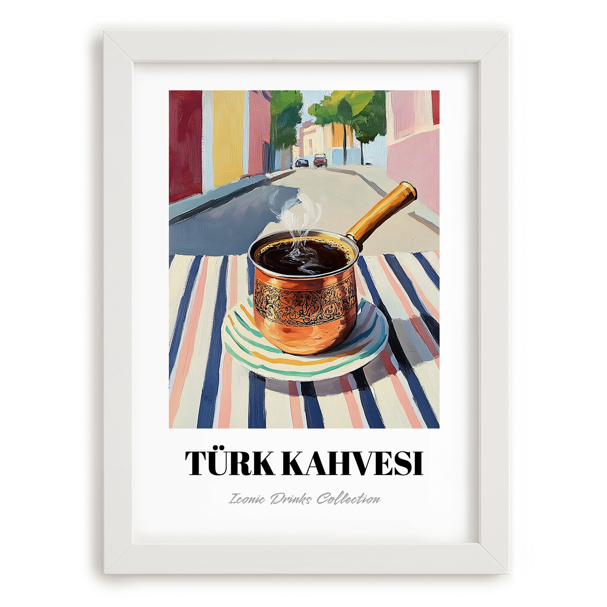 Türk Kahvesi – Turkish Urban Café Scene, Turkish Coffee Poster, placed in minimal white frame