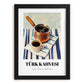 Türk Kahvesi – on Striped Tablecloth, Turkish Coffee Still Life, in sleek black frame