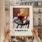 Turkish Tea – on Striped Tablecloth, Türk Çayı Poster, styled in a charming Paris street view