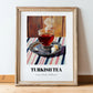 Turkish Tea – on Striped Tablecloth, Türk Çayı Poster, in wooden frame leaning on the floor