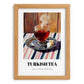 Turkish Tea – on Striped Tablecloth, Türk Çayı Poster, set in oak frame