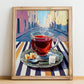 Turkish Tea – Türk Urban Café Scene, Türk Çayı Illustration, no-text version framed in wood