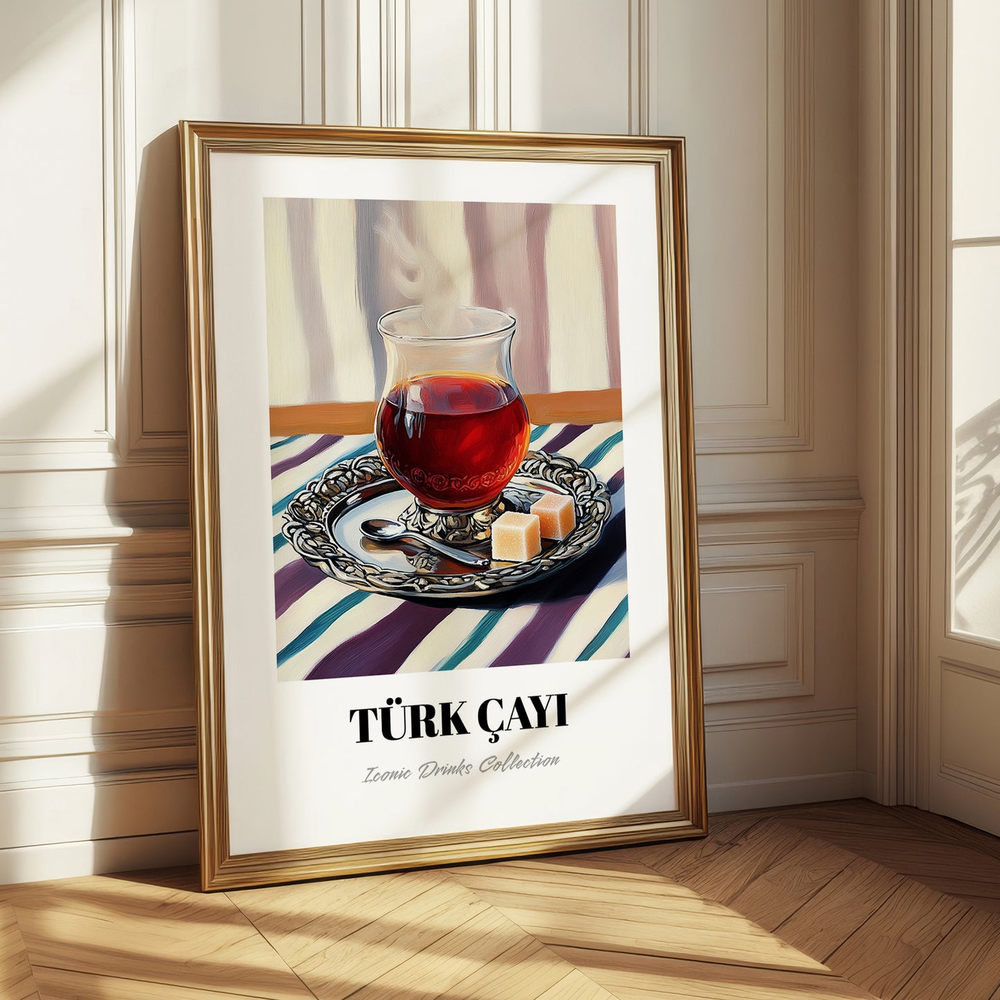 Türk Çayı – on Striped Tablecloth, Turkish Tea Wall Decor