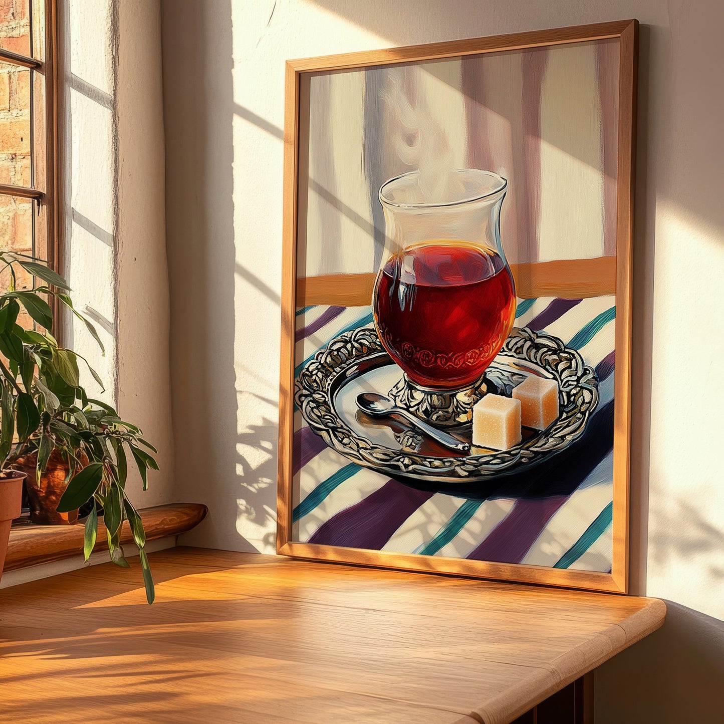 Türk Çayı – on Striped Tablecloth, Turkish Tea Wall Decor, clean layout with no caption