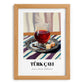 Türk Çayı – on Striped Tablecloth, Turkish Tea Wall Decor, set in oak frame
