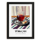 Türk Çayı – on Striped Tablecloth, Turkish Tea Wall Decor, in sleek black frame