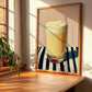 Lassi – on Striped Tablecloth, Pakistani Beverage Painting, clean layout with no caption