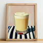 Lassi – on Striped Tablecloth, Pakistani Beverage Painting, no-text version framed in wood