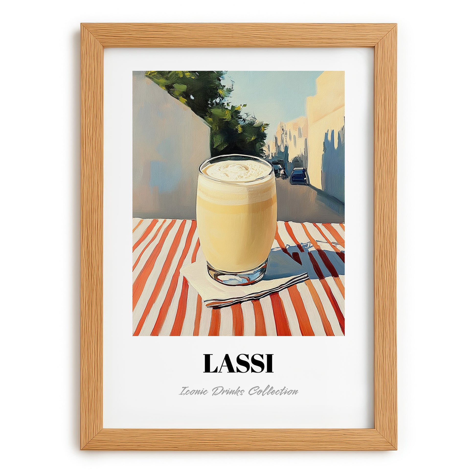 Lassi – Pakistani Street Café Scene, Pakistani Tea Illustration, set in oak frame