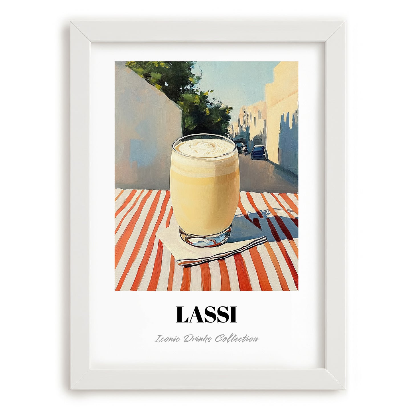 Lassi – Pakistani Street Café Scene, Pakistani Tea Illustration, placed in minimal white frame