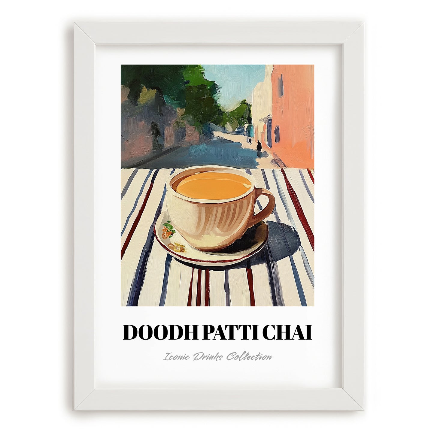 Doodh Patti Chai – Pakistani Café on the Corner, Pakistani Tea Print, placed in minimal white frame