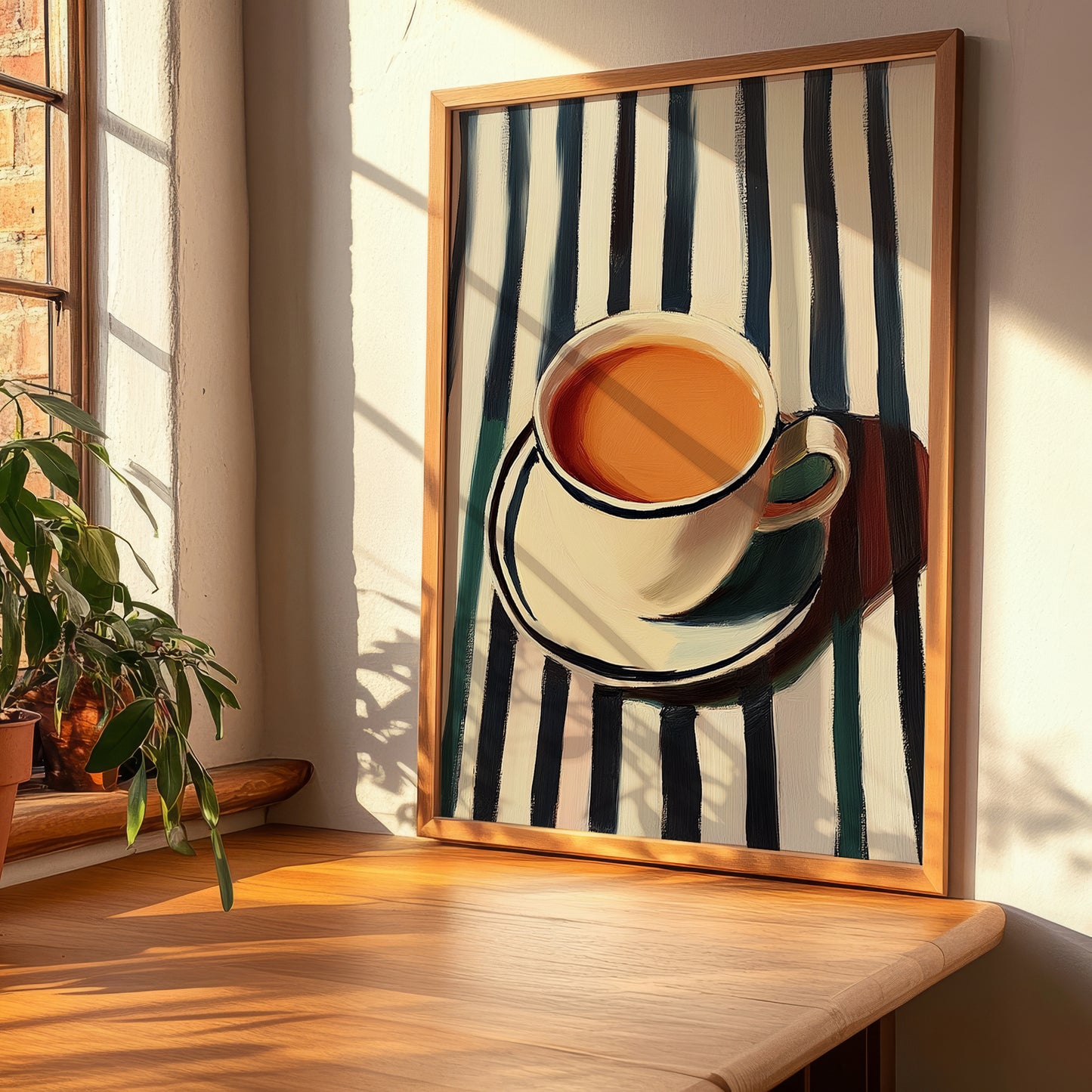 Doodh Patti Chai – on Striped Tablecloth, Pakistani Tea Painting, clean layout with no caption