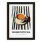 Doodh Patti Chai – on Striped Tablecloth, Pakistani Tea Painting, in sleek black frame