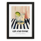 Gin And Tonic – on Striped Tablecloth, English Cocktail Painting, in sleek black frame