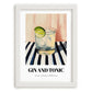 Gin And Tonic – on Striped Tablecloth, English Cocktail Painting, placed in minimal white frame