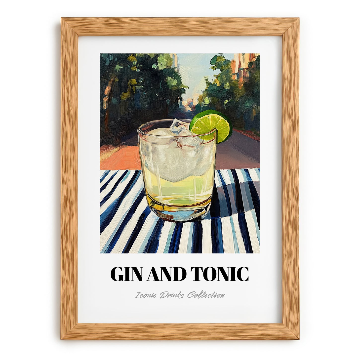 Gin And Tonic – English Outdoor Café Scene, English Spirit Wall Decor, set in oak frame