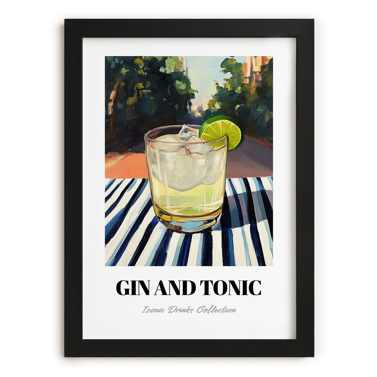 Gin And Tonic – English Outdoor Café Scene, English Spirit Wall Decor, in sleek black frame