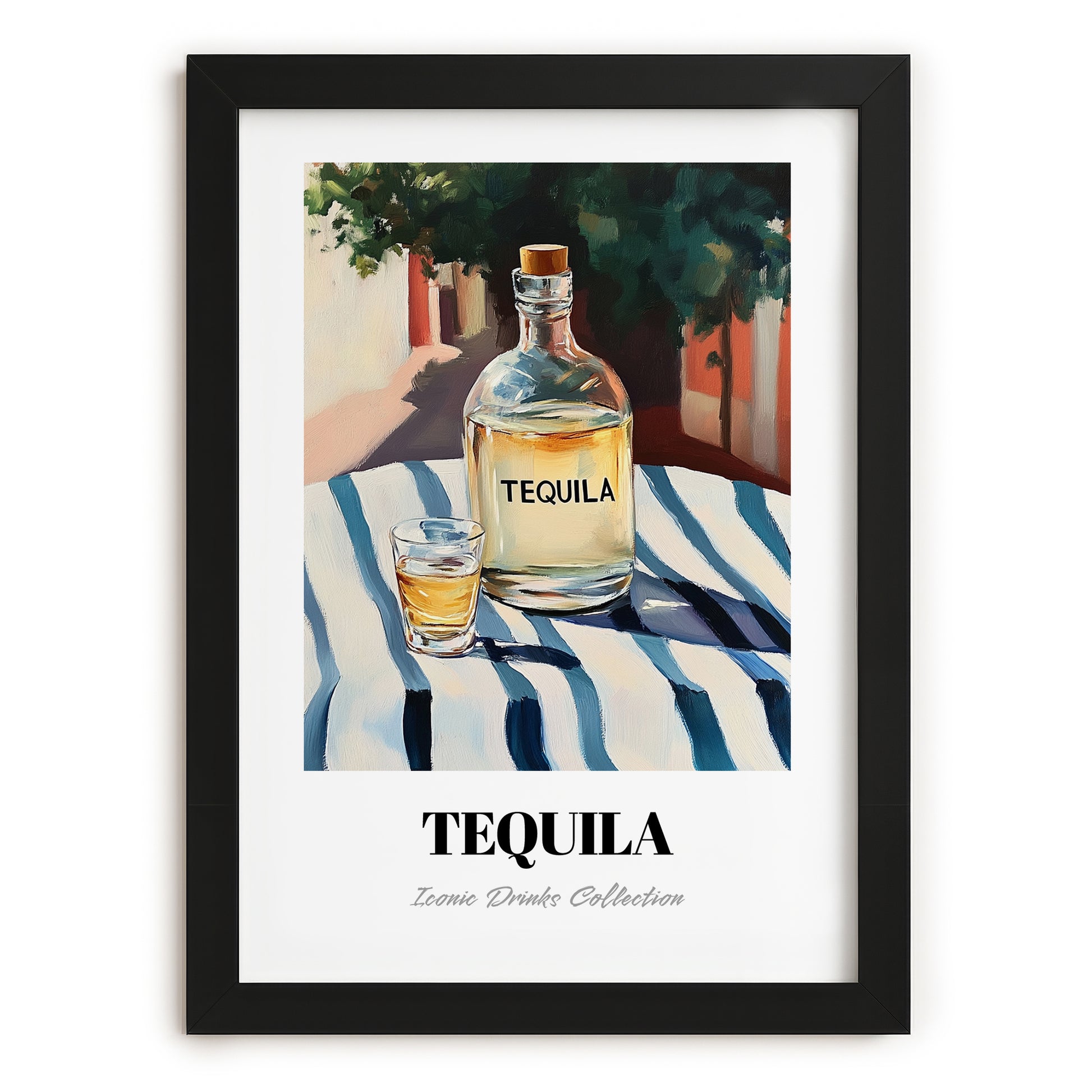 Tequila – Mexican Outdoor Café Scene, Mexican Spirit Poster, in sleek black frame