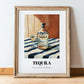 Tequila – on Striped Tablecloth, Mexican Spirit Wall Decor, in wooden frame leaning on the floor