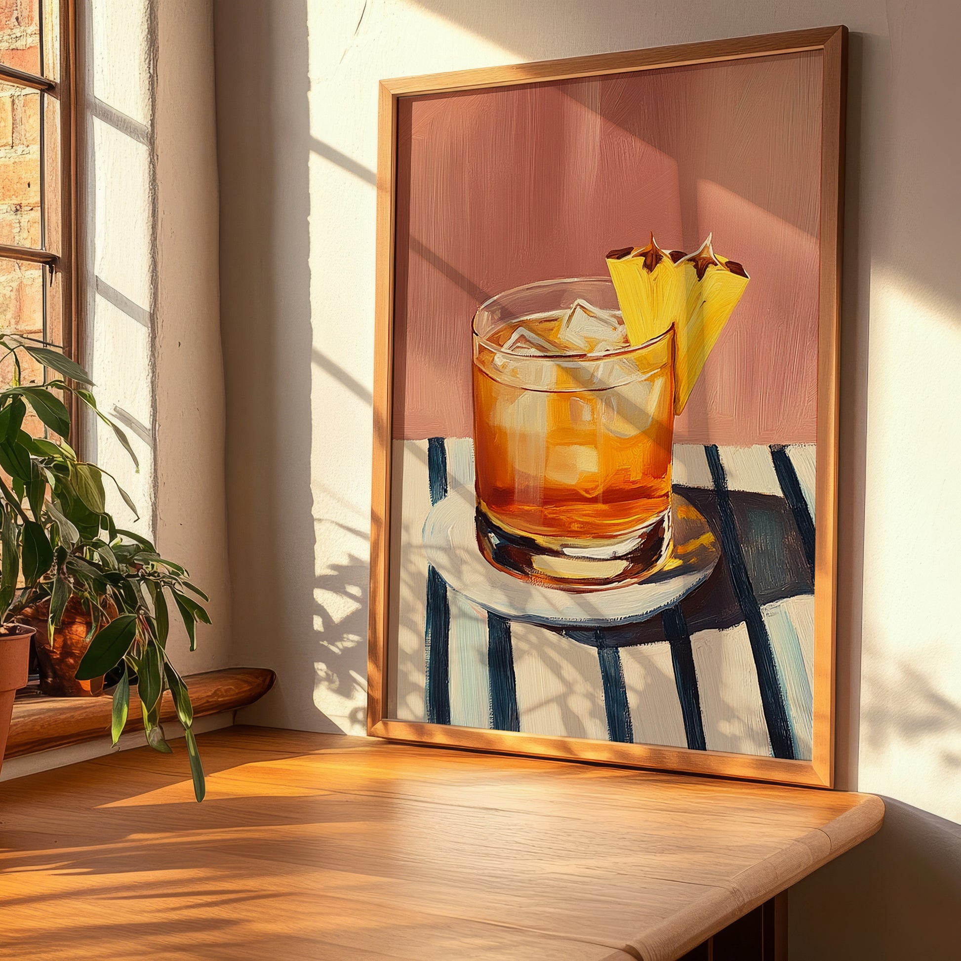 Mezcal – on Striped Tablecloth, Mexican Spirit Wall Poster, clean layout with no caption