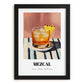 Mezcal – on Striped Tablecloth, Mexican Spirit Wall Poster, in sleek black frame