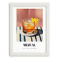 Mezcal – on Striped Tablecloth, Mexican Spirit Wall Poster, placed in minimal white frame