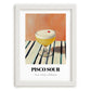 Pisco Sour – on Striped Tablecloth, Peruvian Spirit Wall Print, placed in minimal white frame