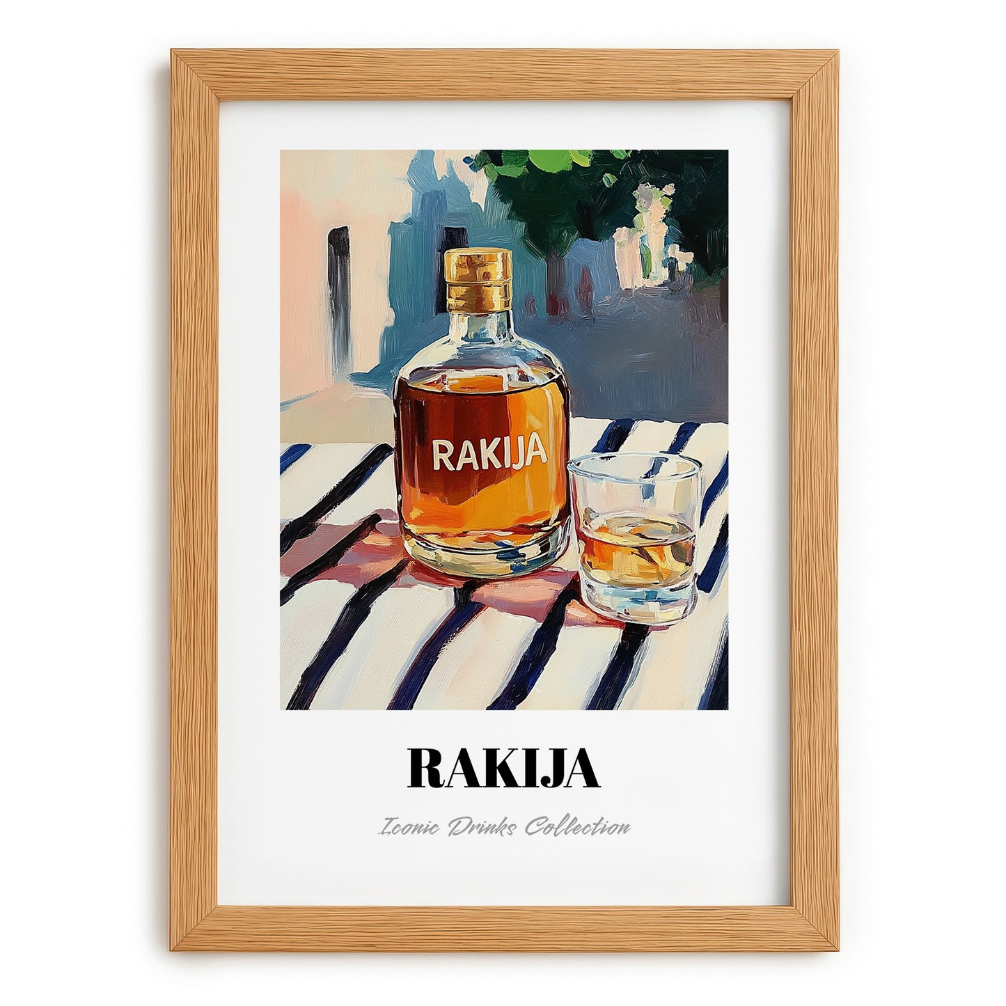 Rakija – Serbian Café on the Corner, Serbian Spirit Painting, set in oak frame