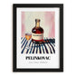 Pelinkovac – on Striped Tablecloth, Croatian Beverage Illustration, in sleek black frame