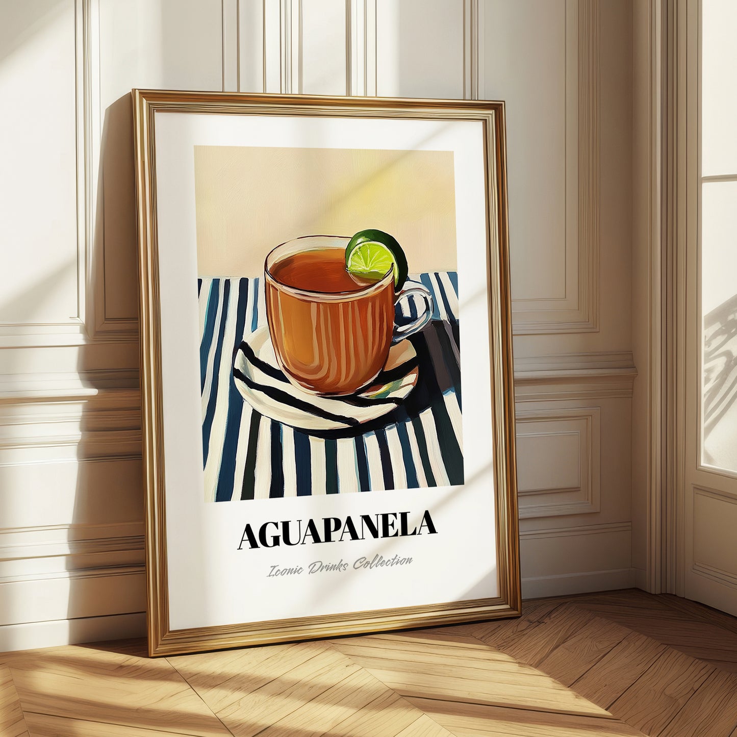 Aguapanela – on Striped Tablecloth, Colombian Beverage Painting