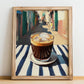 Cà Phê Sữa Đá – Vietnamese Street Café Scene, Vietnamese Coffee Painting, no-text version framed in wood