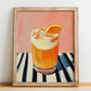 Thai Iced Tea – on Striped Tablecloth, Thai Beverage Still Life, no-text version framed in wood