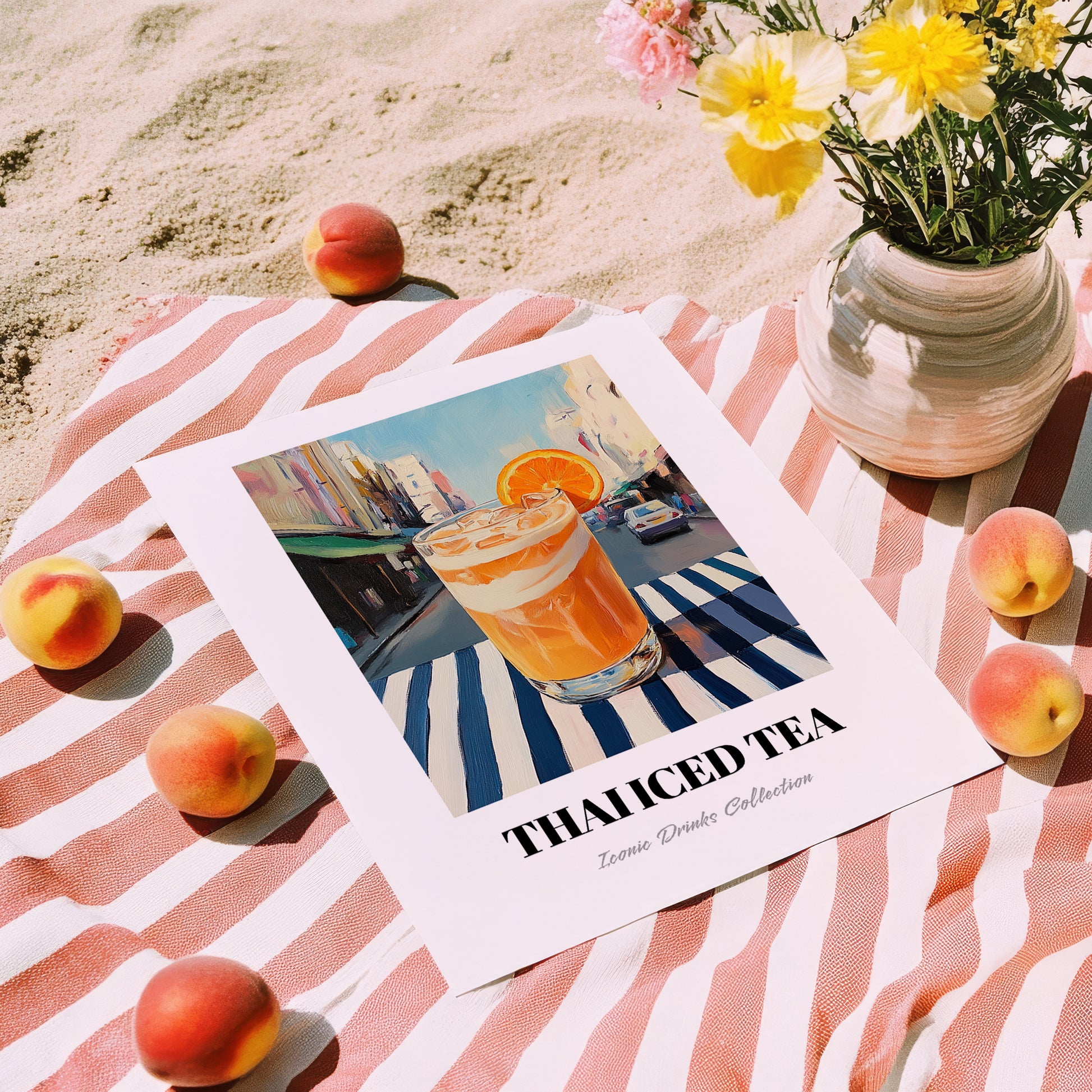 Thai Iced Tea – Thai Café on the Corner, Thai Wine Still Life, unframed on coastal sand