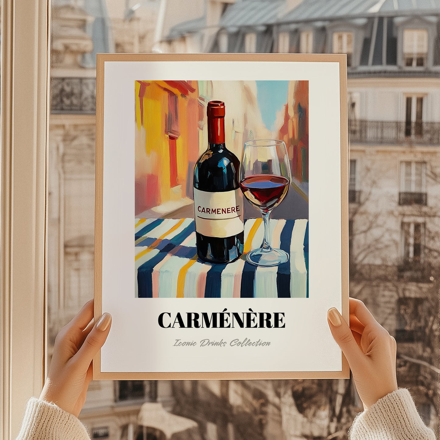 Carménère – Chilean Outdoor Café Scene, Chilean Wine Wall Art, styled in a charming Paris street view