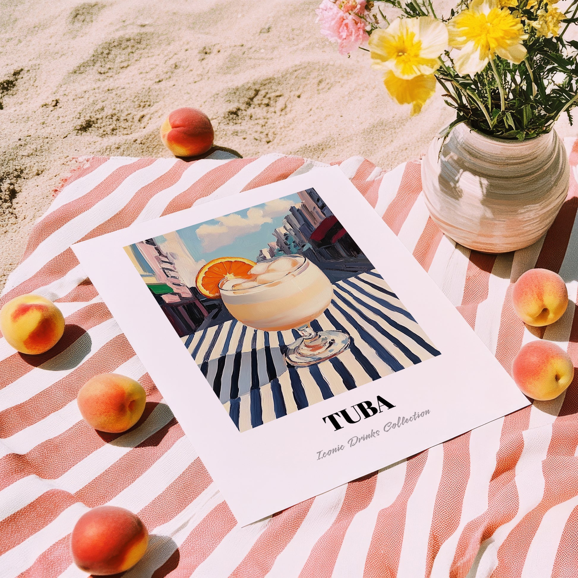 Tuba – Philippine Café on the Corner, Philippine Beverage Print, unframed on coastal sand