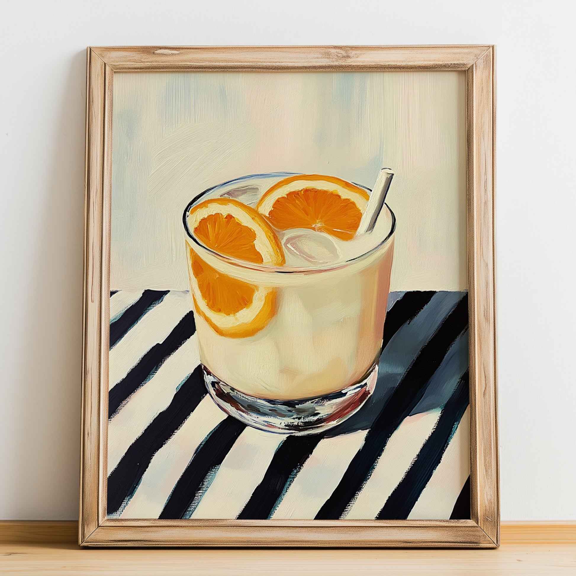 Tuba – on Striped Tablecloth, Philippine Wine Wall Decor, no-text version framed in wood