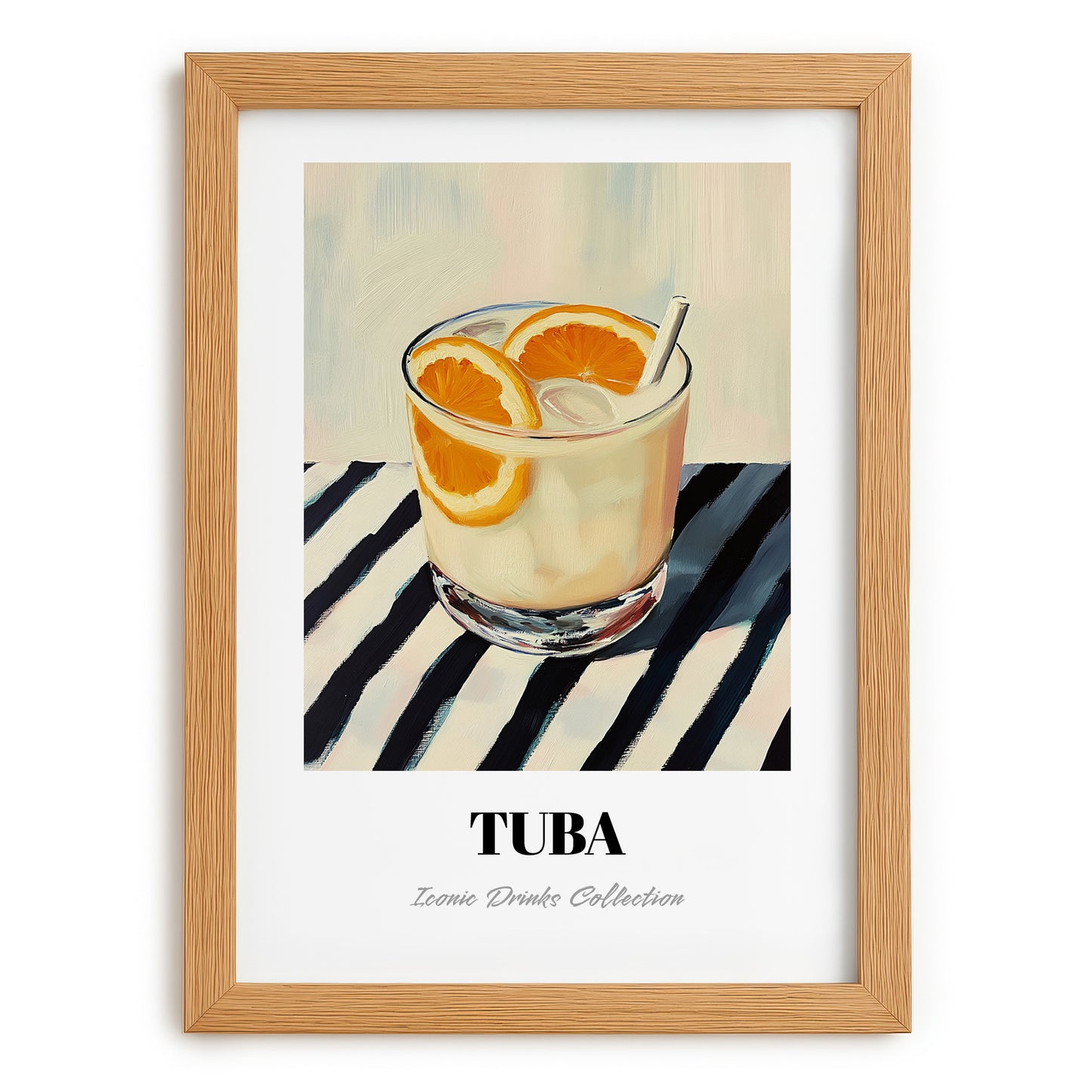 Tuba – on Striped Tablecloth, Philippine Wine Wall Decor, set in oak frame