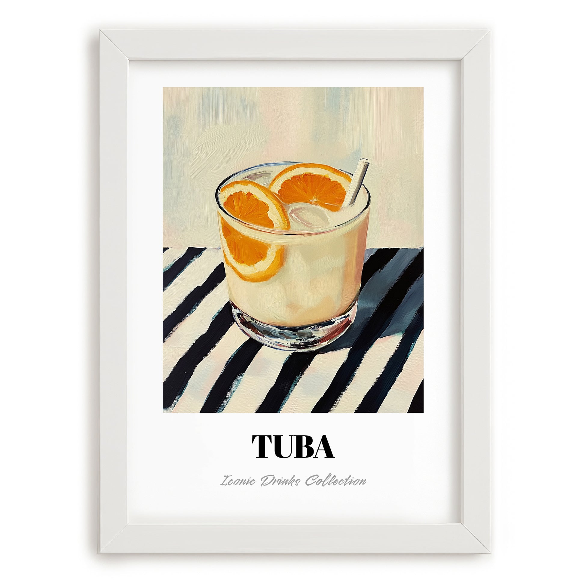 Tuba – on Striped Tablecloth, Philippine Wine Wall Decor, placed in minimal white frame