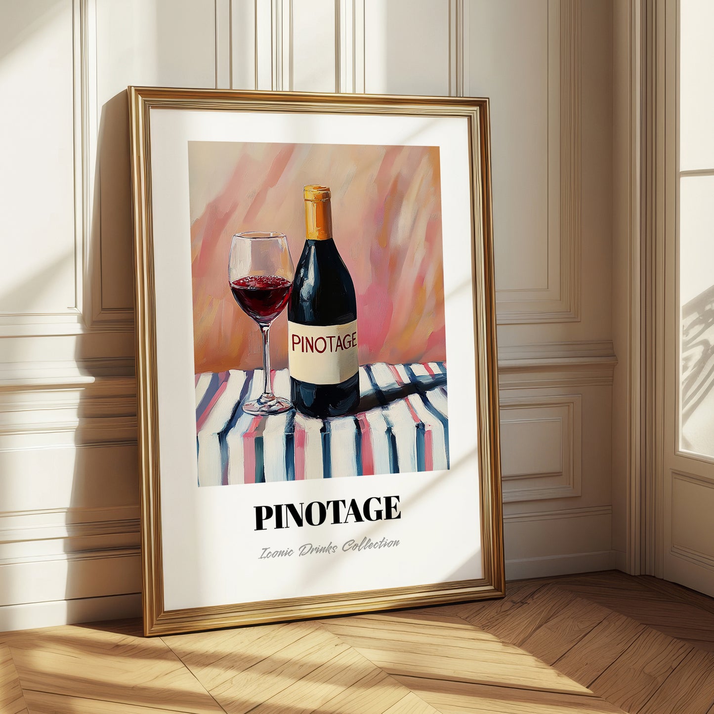 Pinotage – on Striped Tablecloth, South African Wine Illustration