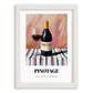 Pinotage – on Striped Tablecloth, South African Wine Illustration, placed in minimal white frame